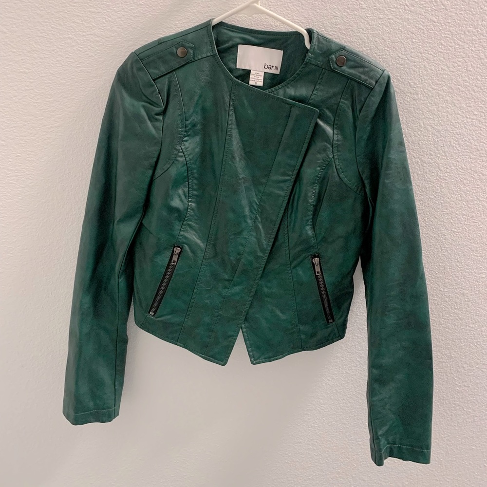 Bar III Green Faux Leather Jacket